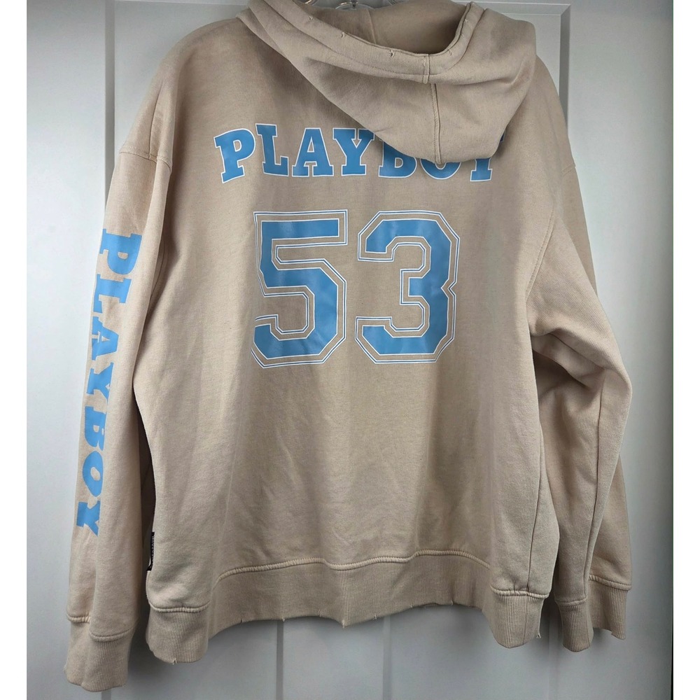 Playboy x Missguided Oversized Tan Fleece Zip Up Hoodie Womens 4